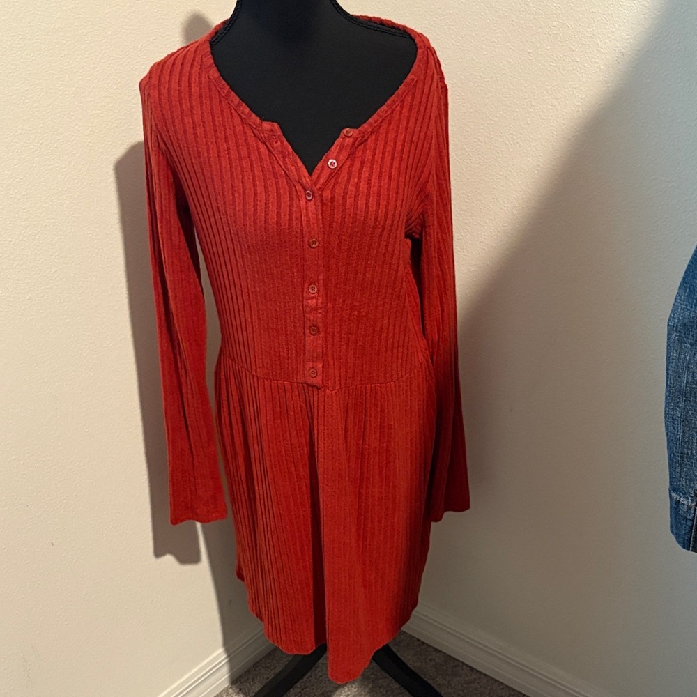 Elegant burnt orange Button-Down Dress